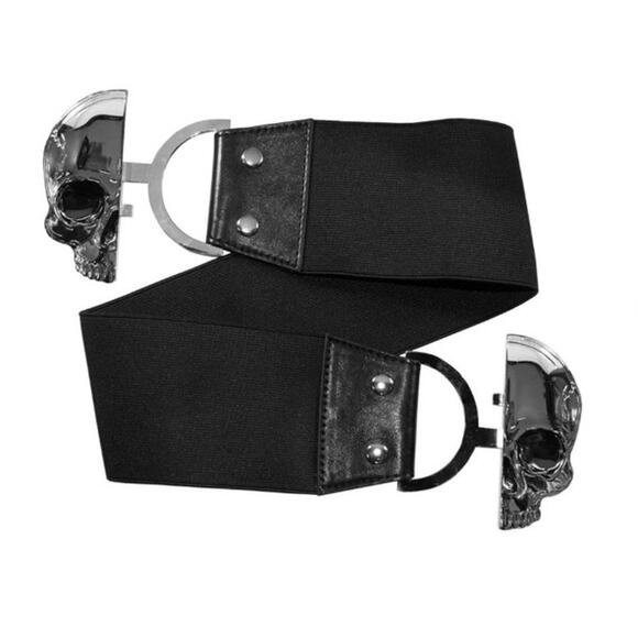 Kreepsville 666 Elastic Waist Belt Skull Black L Large Goth Alternative Emo Punk - Picture 2 of 14